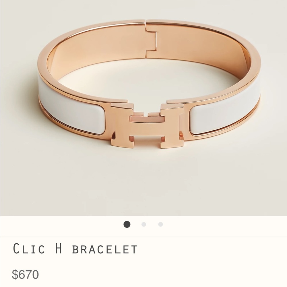 Hermes White (blanc) Enamel Rose Gold Hardware Clic H Bracelet